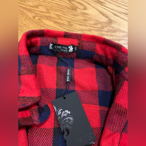 Ces’t Moi Soft Red and Blue Plaid Shacket - Picture 8 of 8